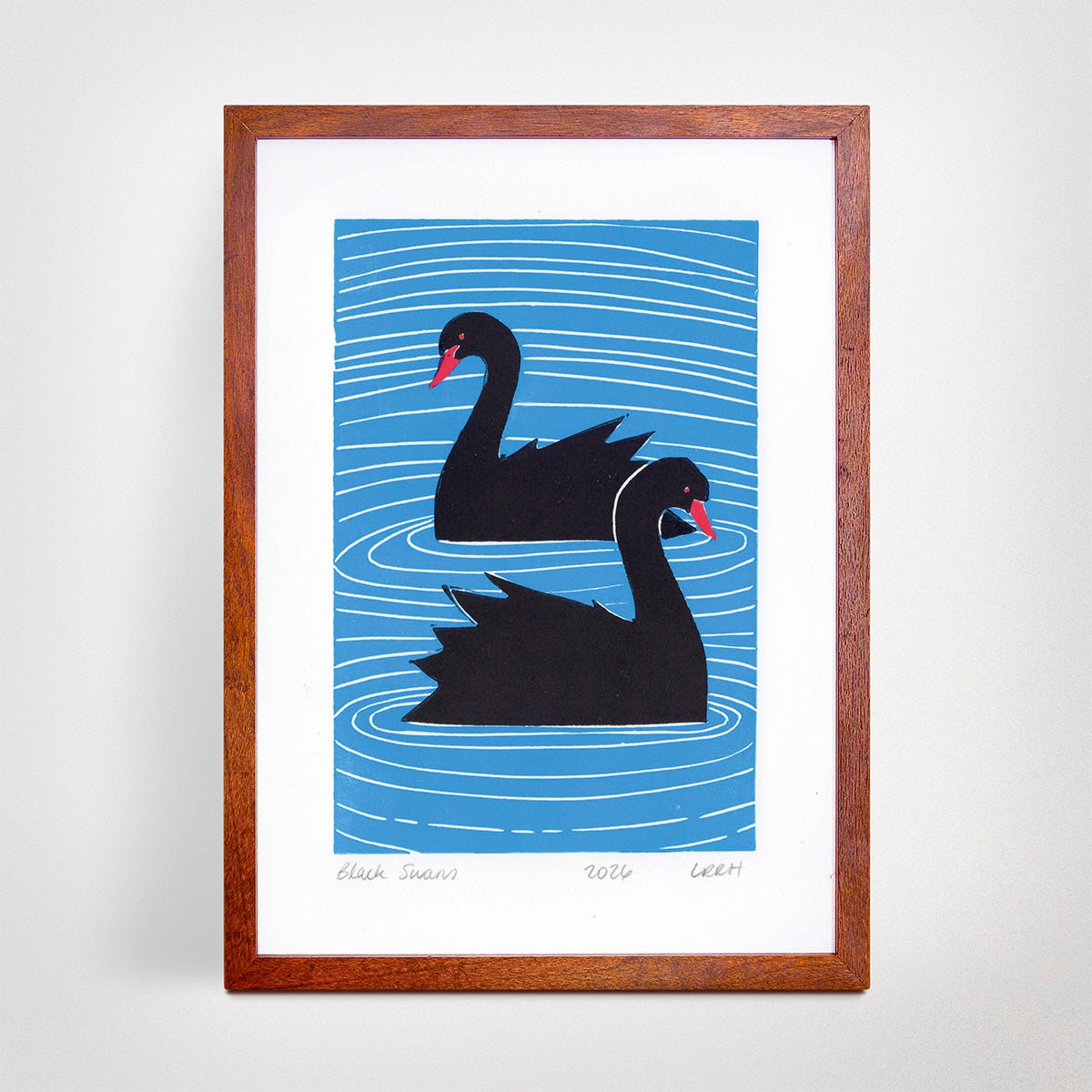Black Swans - Original Linoprint - Little Rowan Redhead