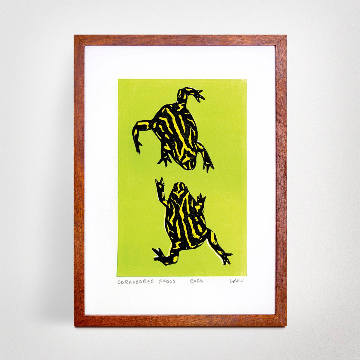 Coroborree Frogs - Original Linoprint - Little Rowan Redhead