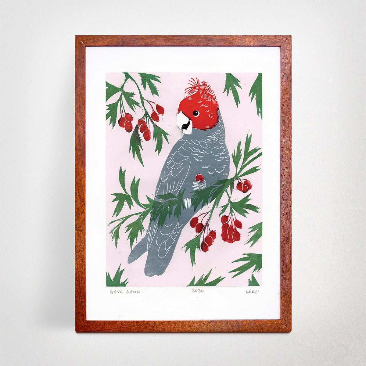 Gang Gang - Gang Gang Cockatoo Original Linoprint - Little Rowan Redhead