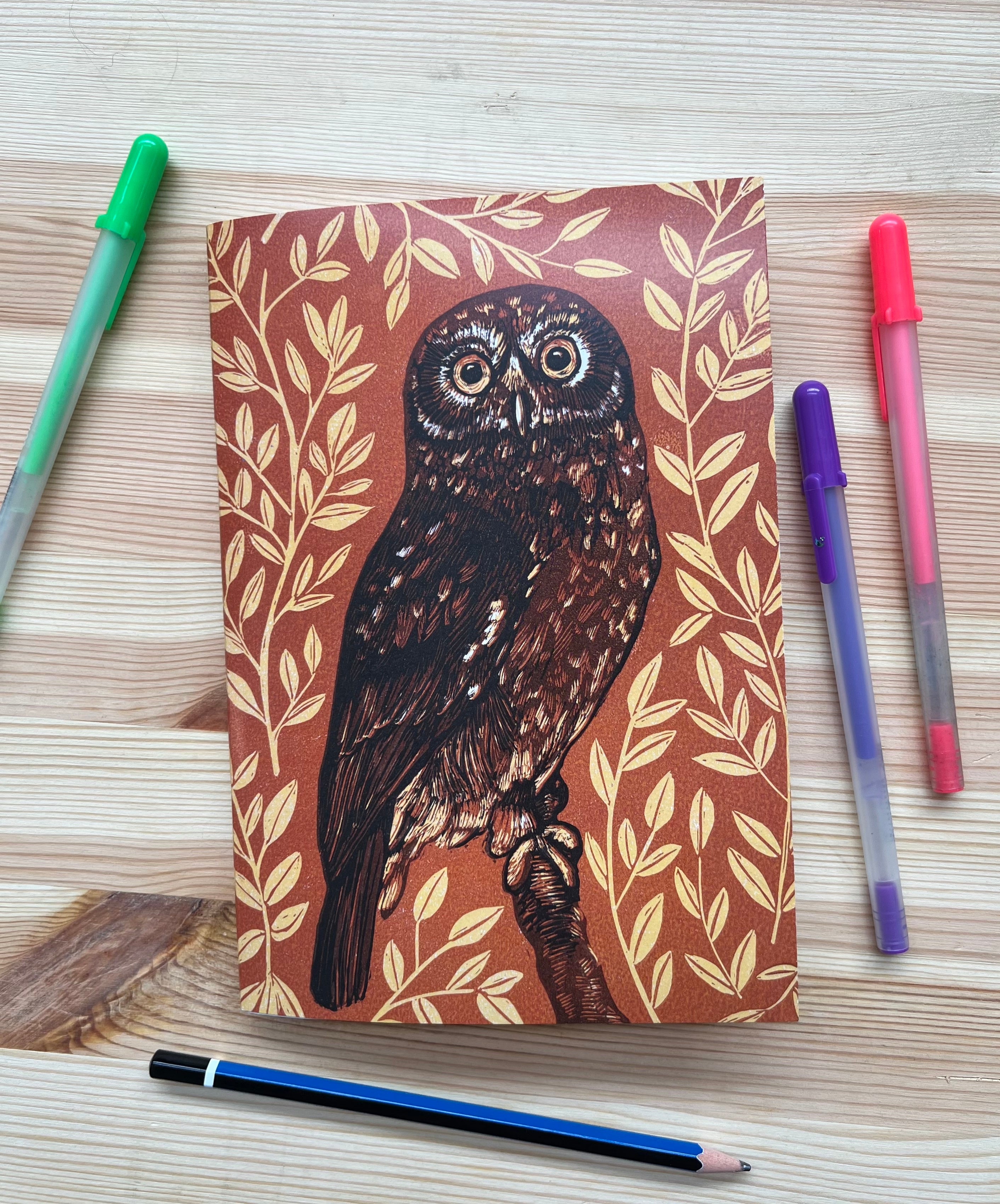 Ruru Boobook Morepork Moepoke - A5 Notebook - Little Rowan Redhead