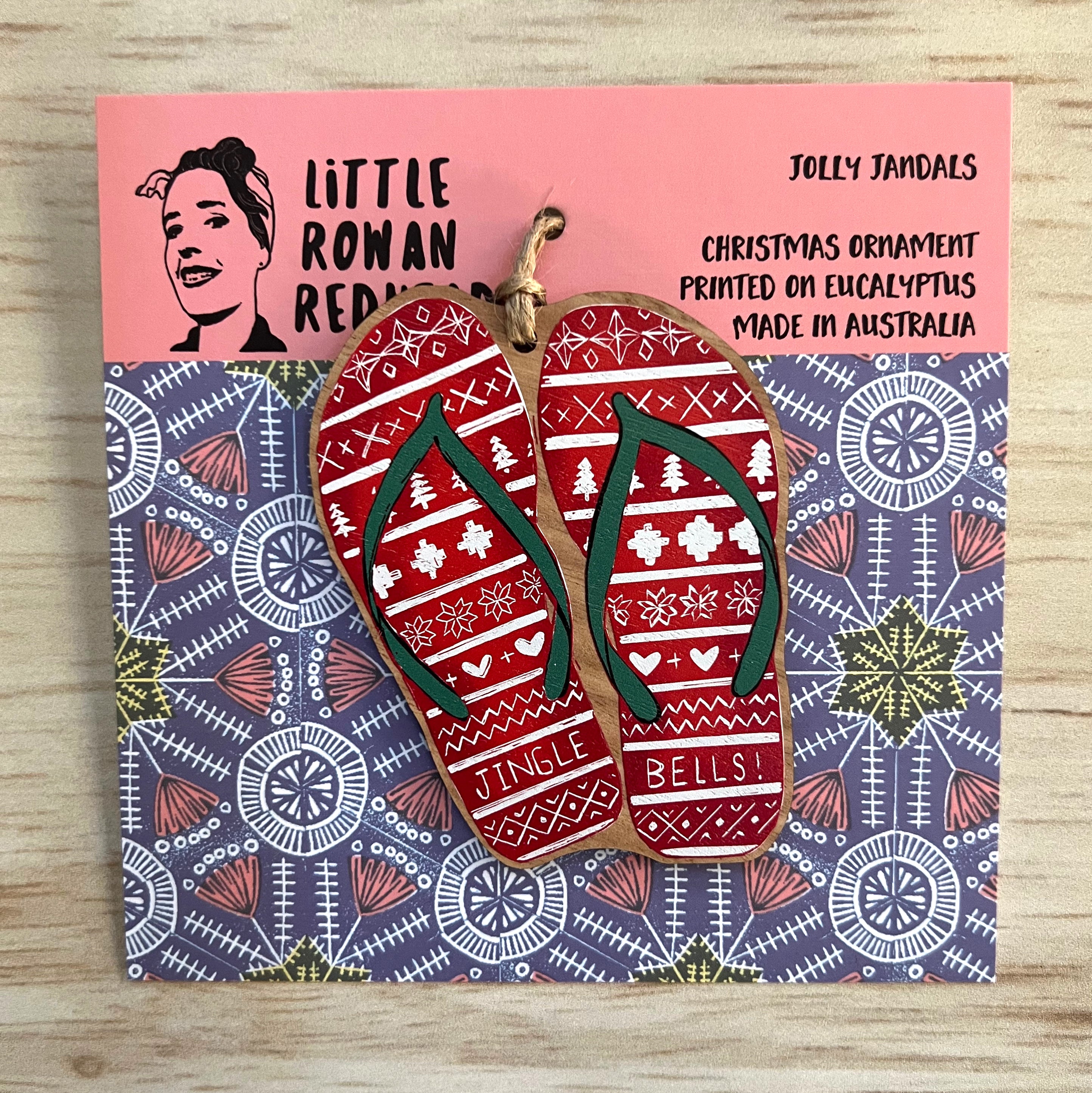 Jolly Jandals - Wooden Christmas Ornament - Little Rowan Redhead