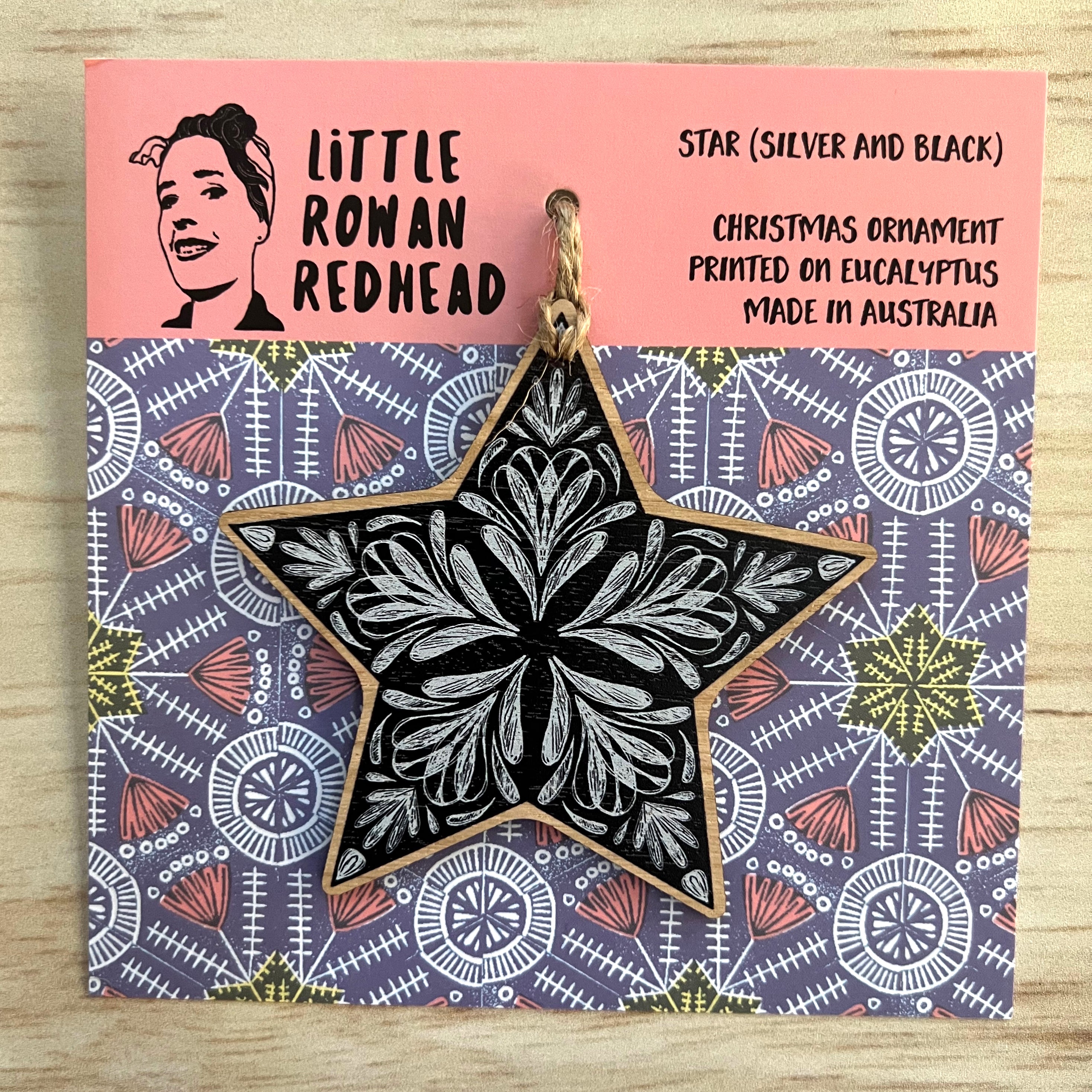 Black Star - Wooden Christmas Ornament - Little Rowan Redhead