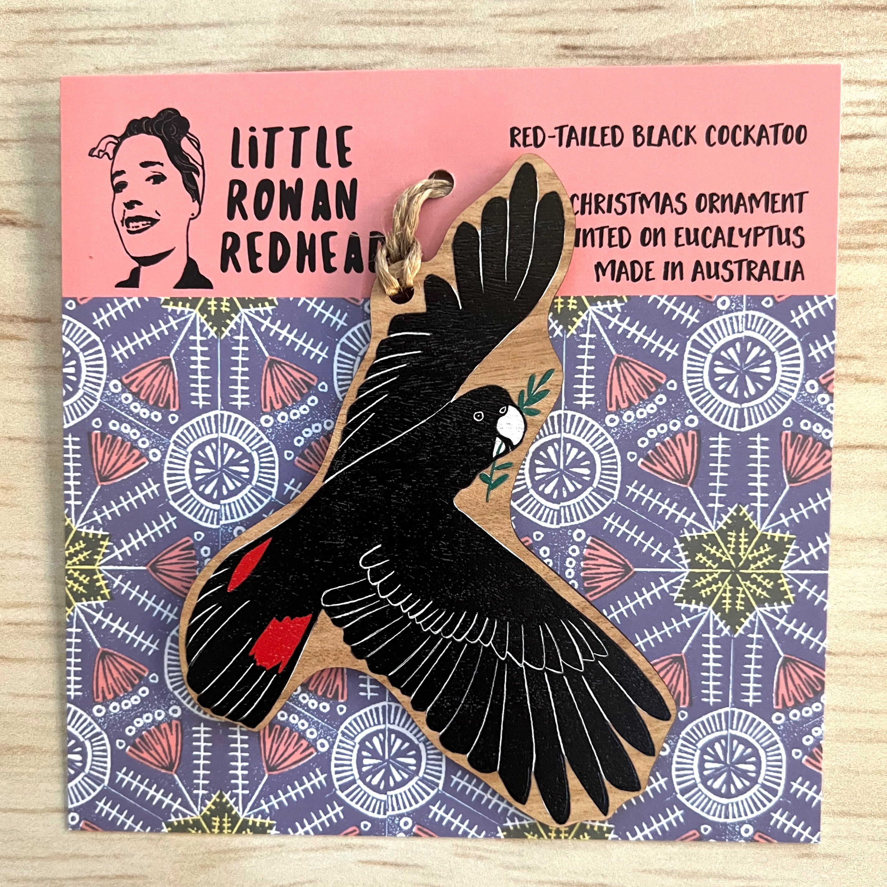 Black Cockatoo - Wooden Christmas Ornament - Little Rowan Redhead