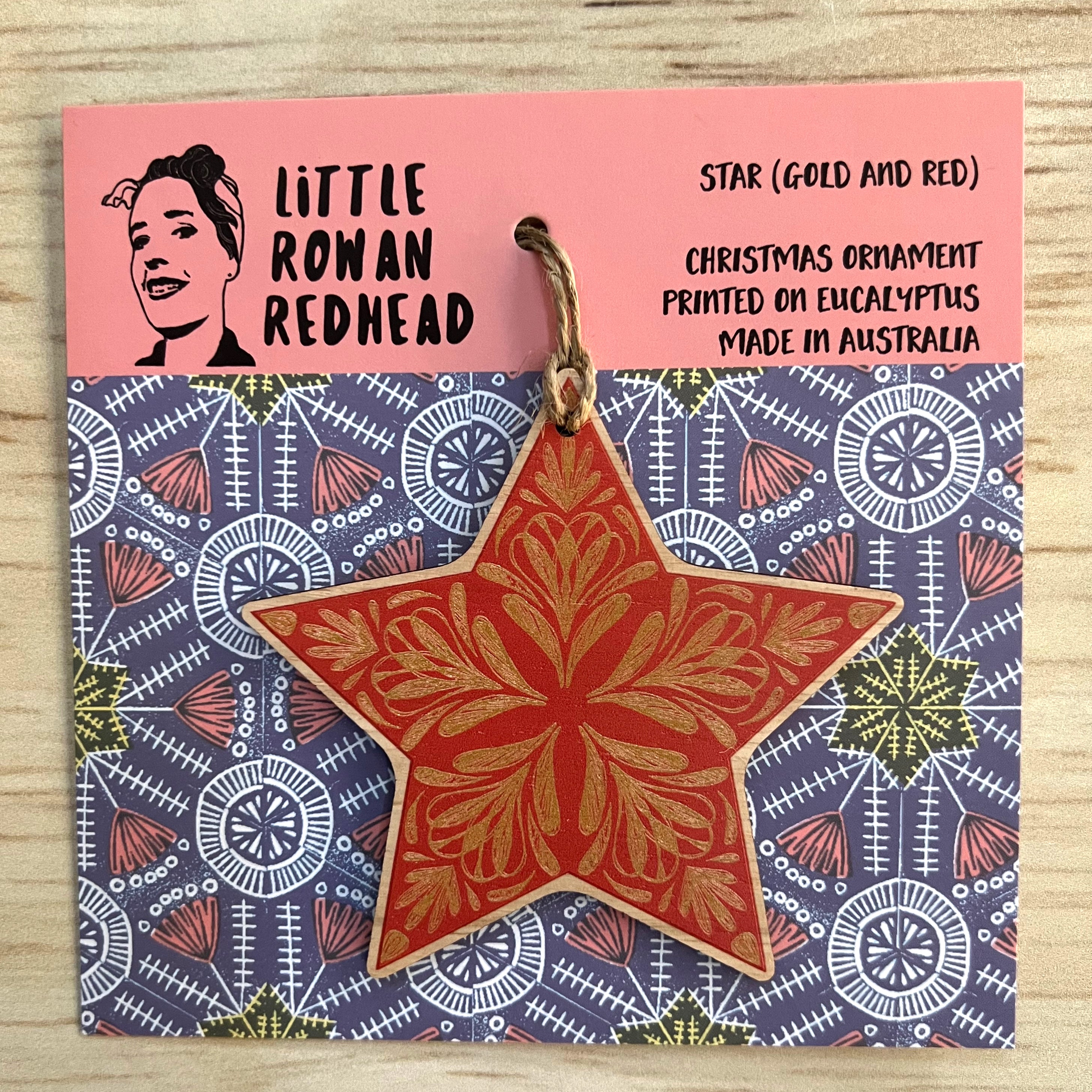 Red Star - Wooden Christmas Ornament - Little Rowan Redhead