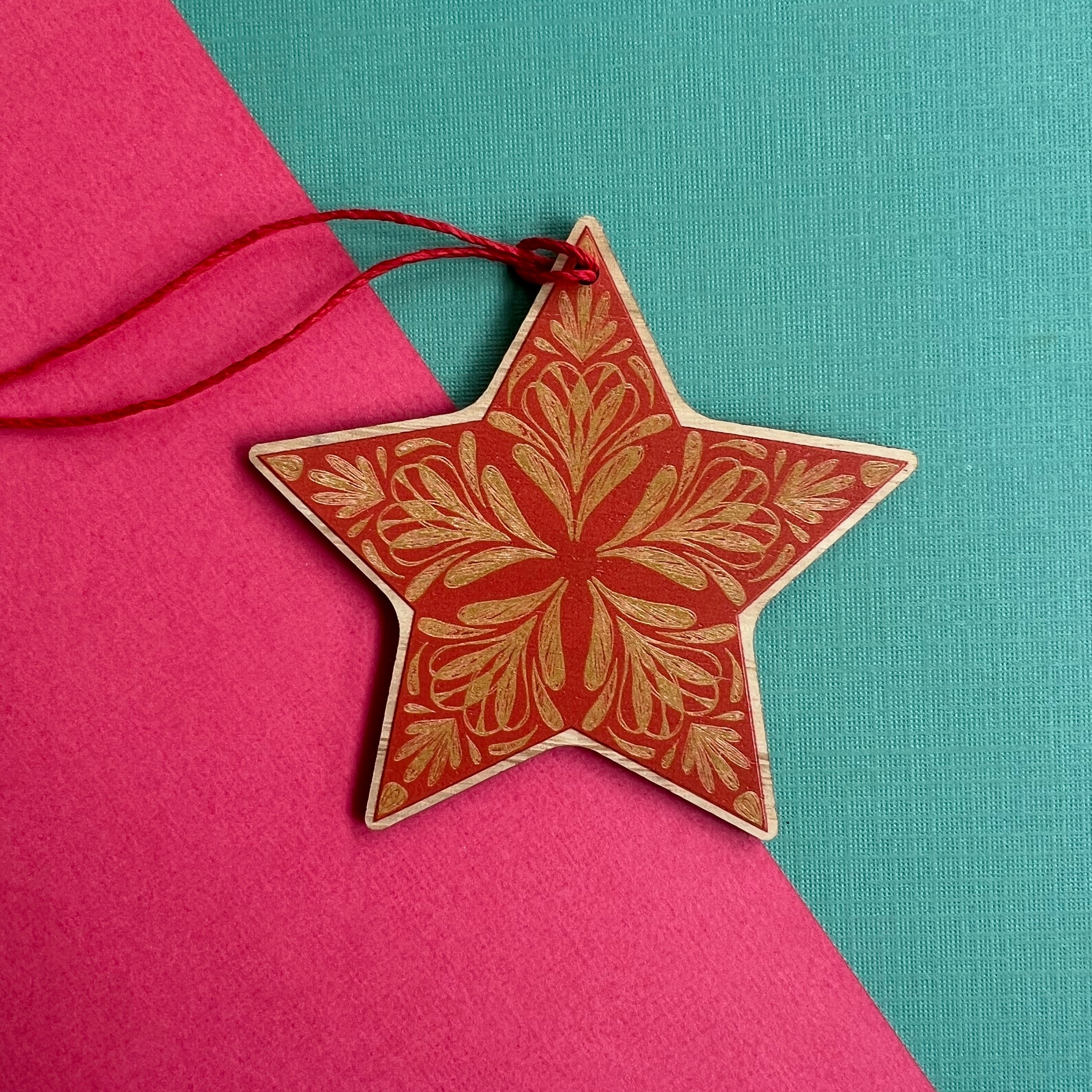 Red Star - Wooden Christmas Ornament - Little Rowan Redhead