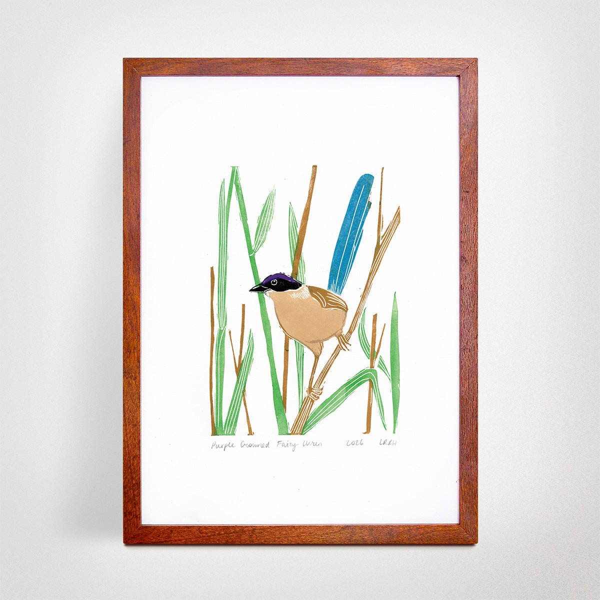 Purple Crowned Fairy Wren - Linoprint - Little Rowan Redhead