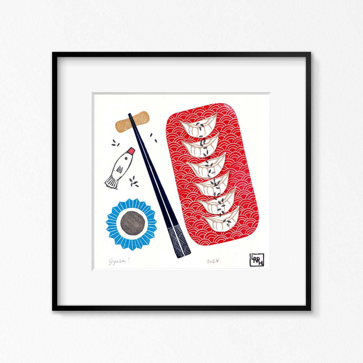 Gyoza Linoprint Artwork – Modern Food Art Handmade in Australia - Little Rowan Redhead