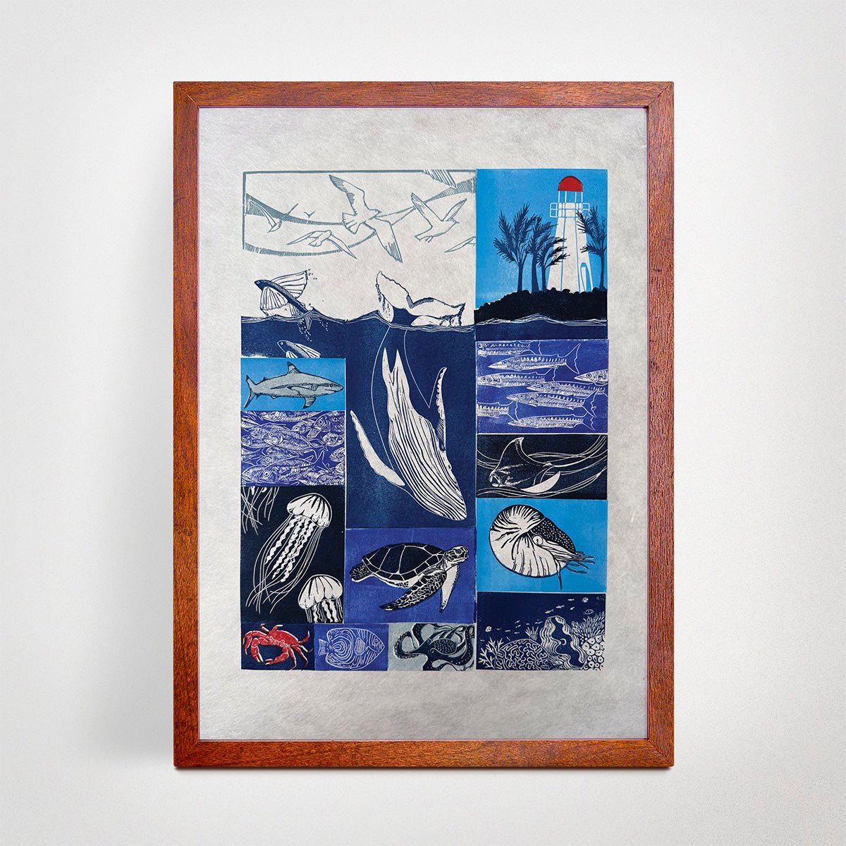 Marine Mosaic - Sea Creature Original Linoprint - Little Rowan Redhead