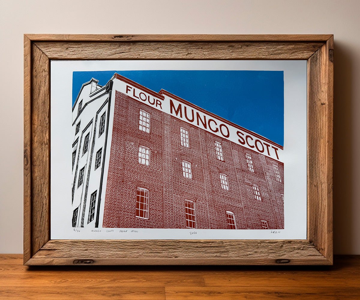 Mungo Scott Flour Mill - Limited Edition Linoprint - Little Rowan Redhead