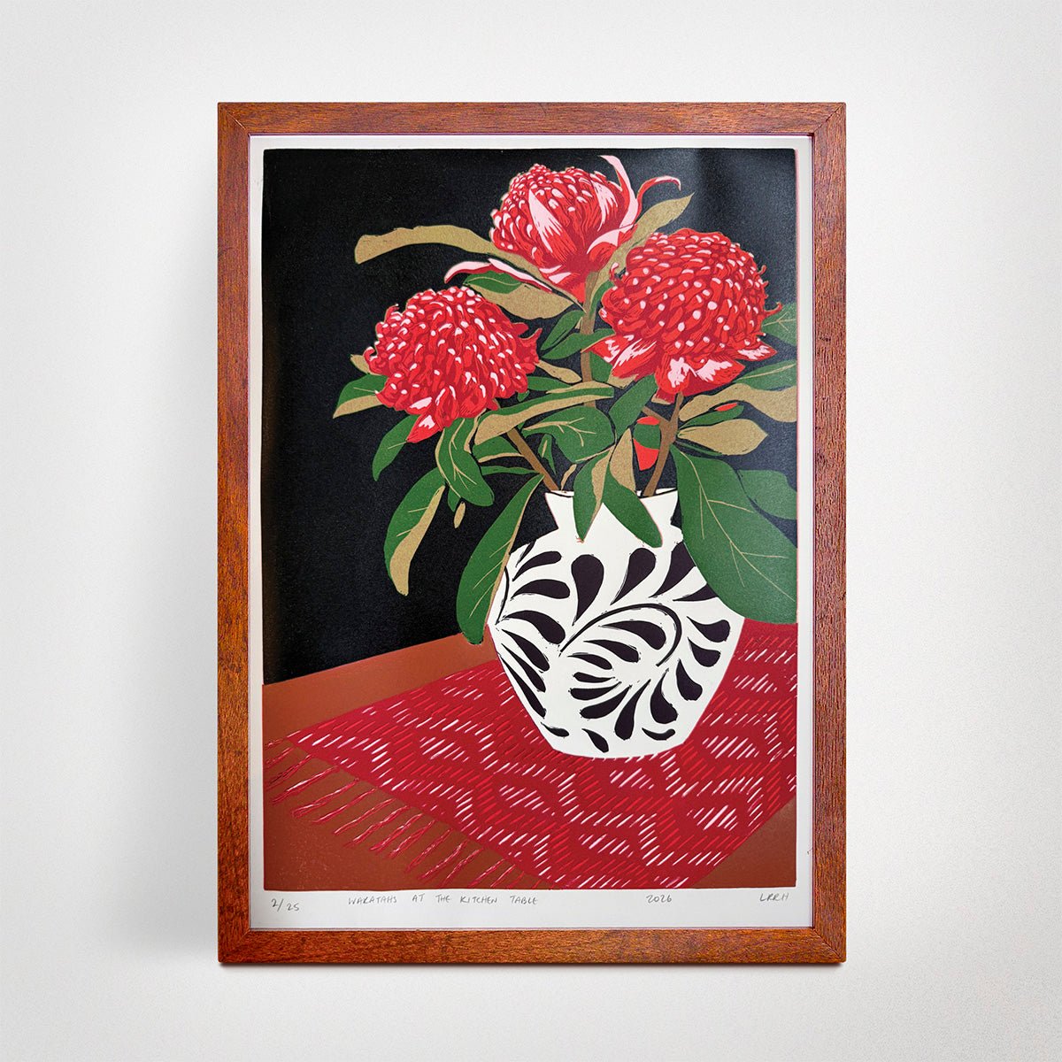 Waratahs on the Kitchen Table - Limited Edition Reduction Print - Little Rowan Redhead