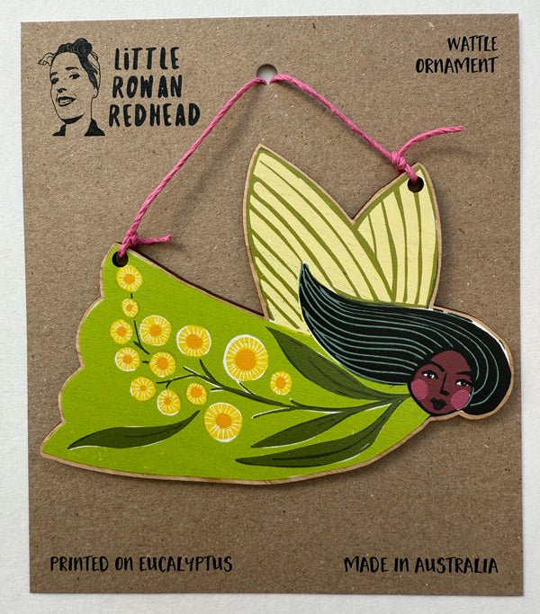 Wattle - Wooden Floral Fairy Ornament - Little Rowan Redhead