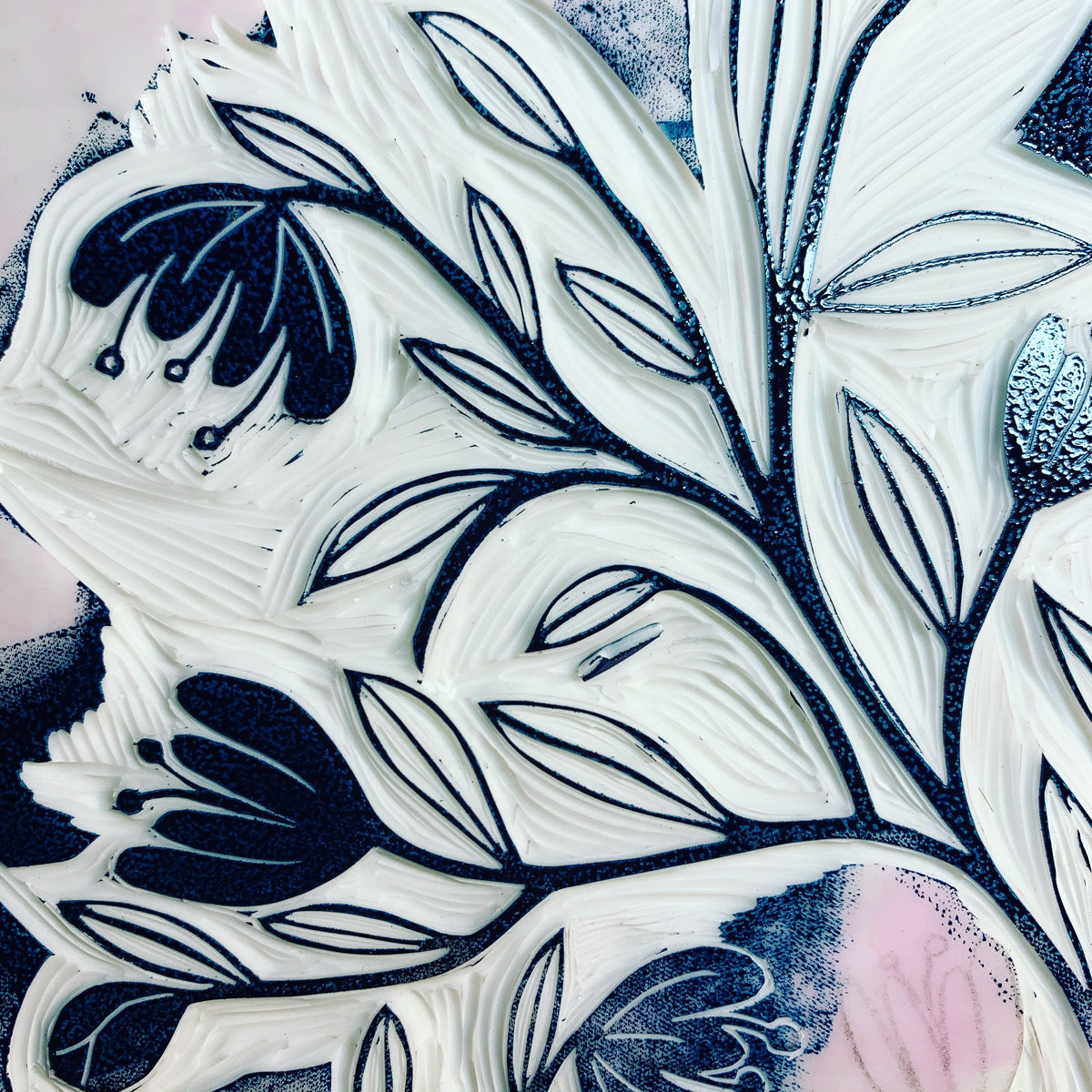 Flowers and heart linoprint, original artwork, handmade in Sydney