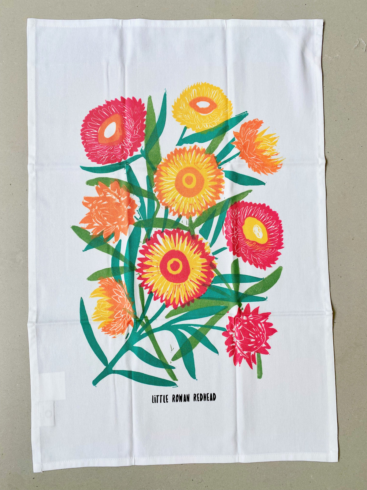 Organic cotton tea towel - Spring Strawflowers