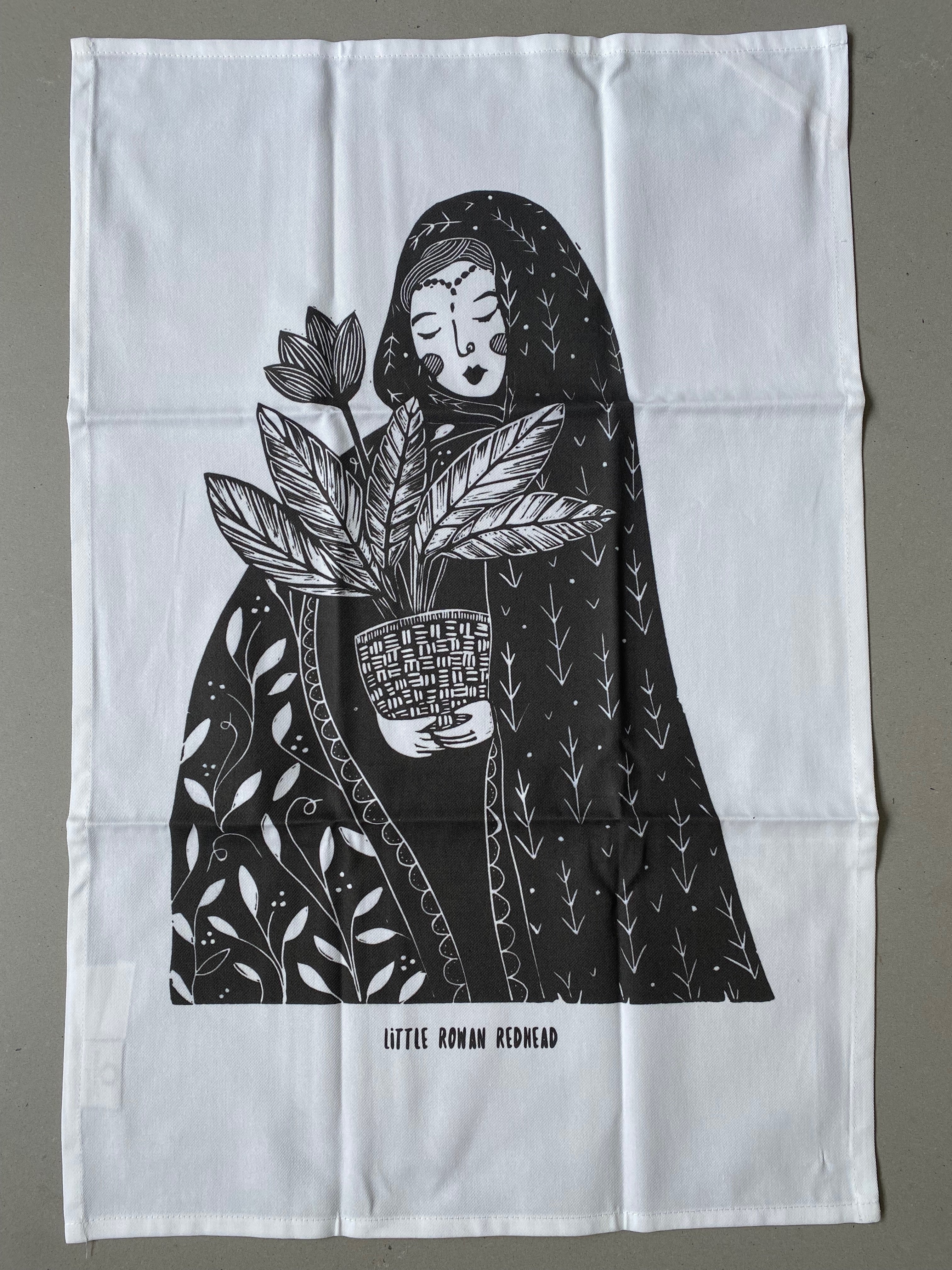 Organic cotton tea towel - She plants for tomorrow - Little Rowan Redhead