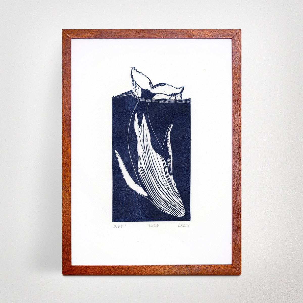 Dive! - Whale Marine Linoprint - Little Rowan Redhead