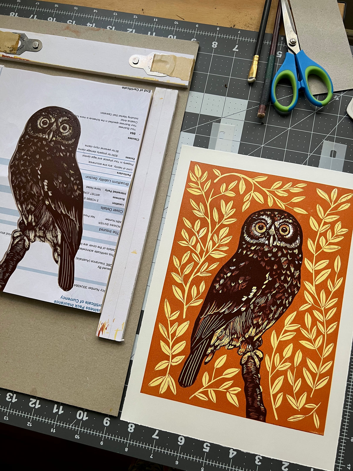 Ruru, Boobook, Morepork, Moepoke - Limited Edition Reduction Linoprint