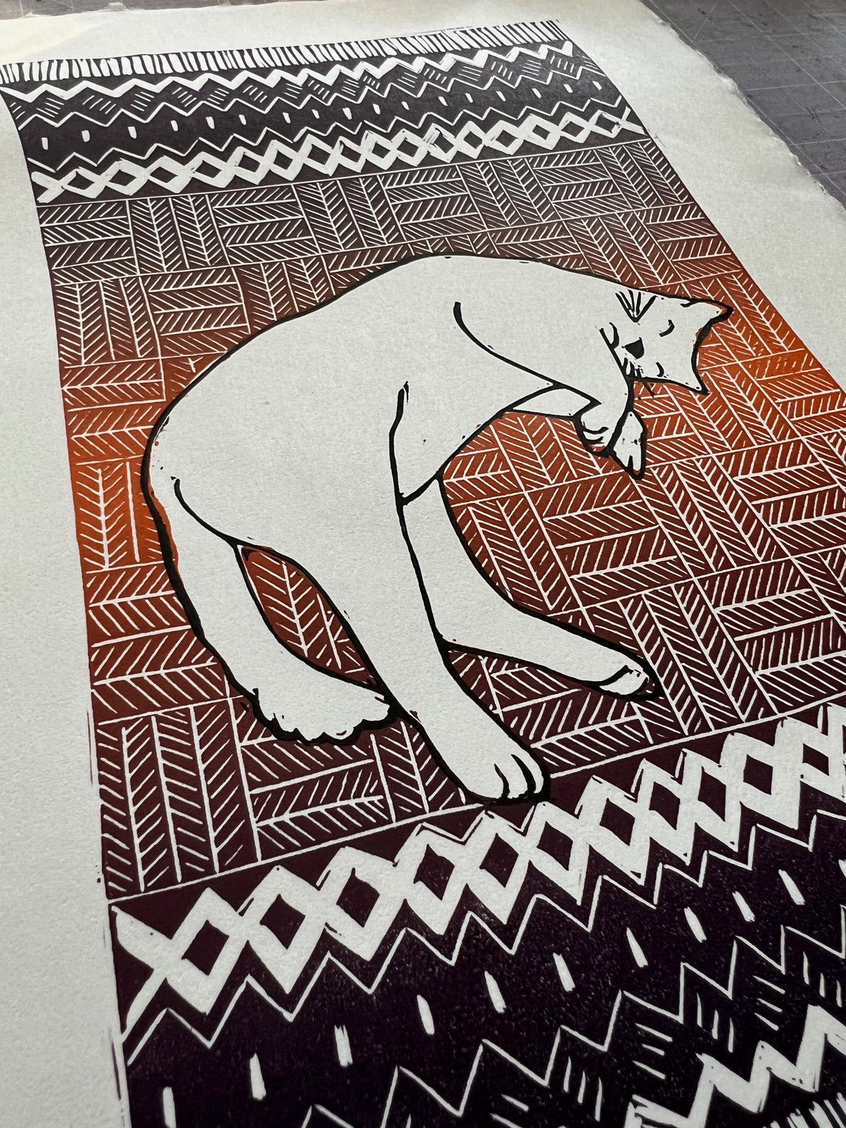 Sleeping Cat - Linoprint