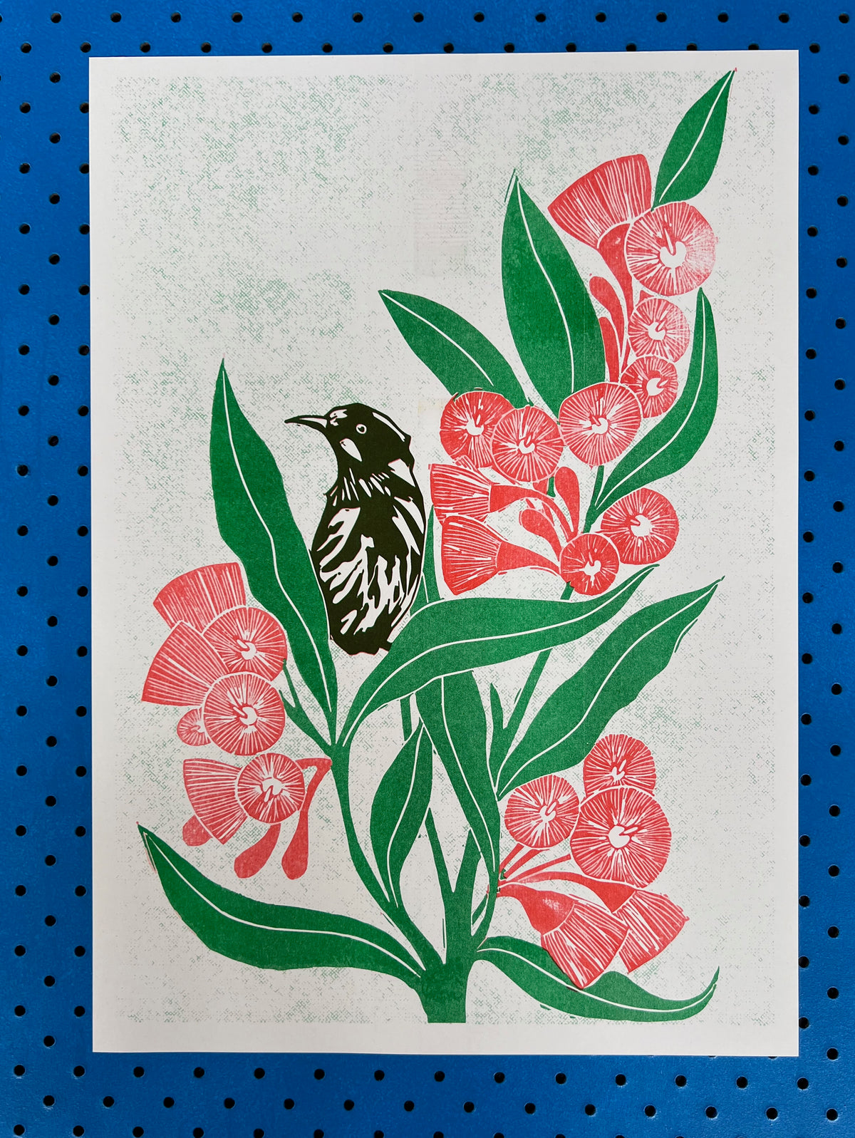 Honeyeater and Gum Blossoms (Riso) - A3 Risoprint
