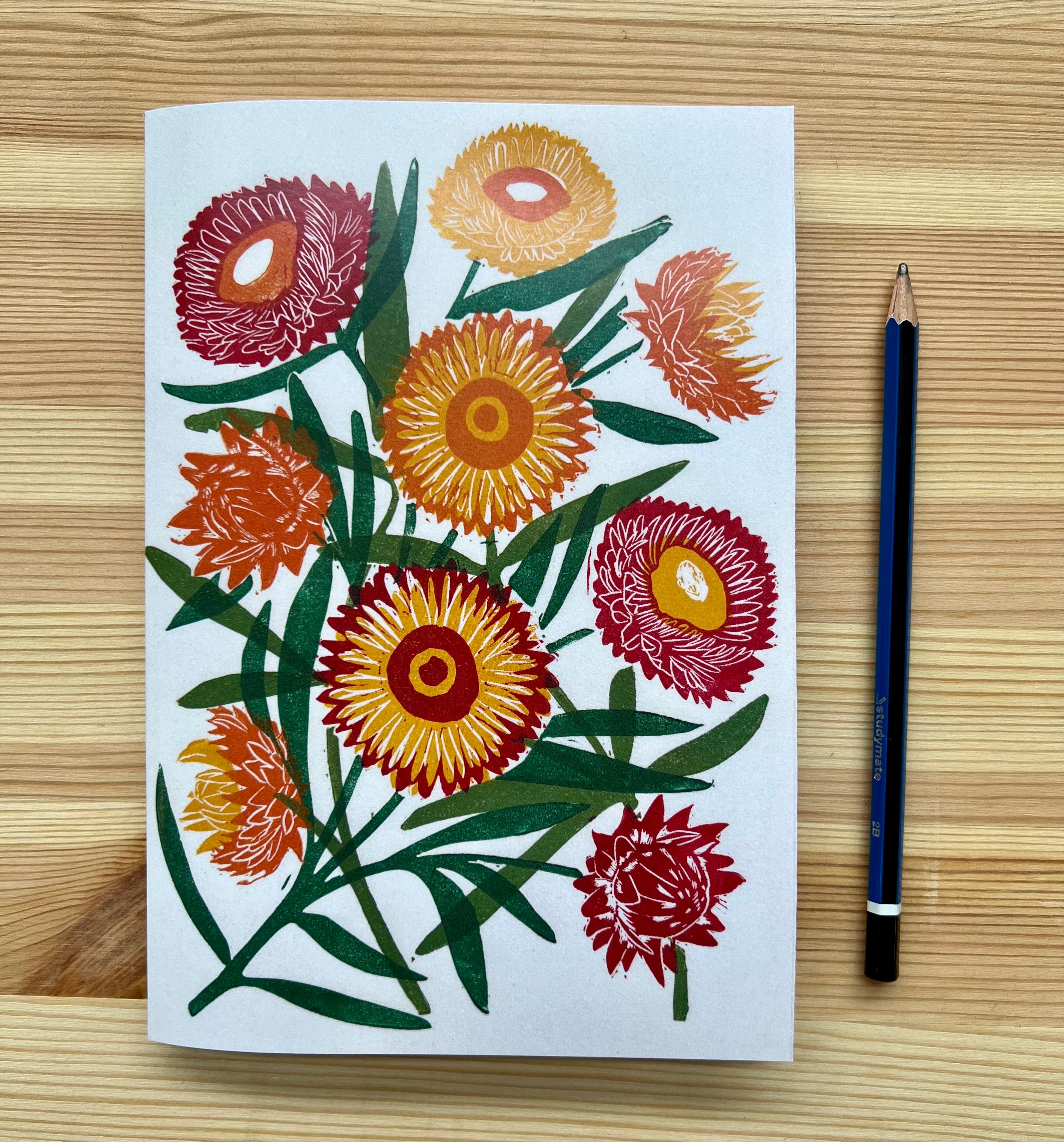 Spring Strawflowers - A5 Notebook - Little Rowan Redhead