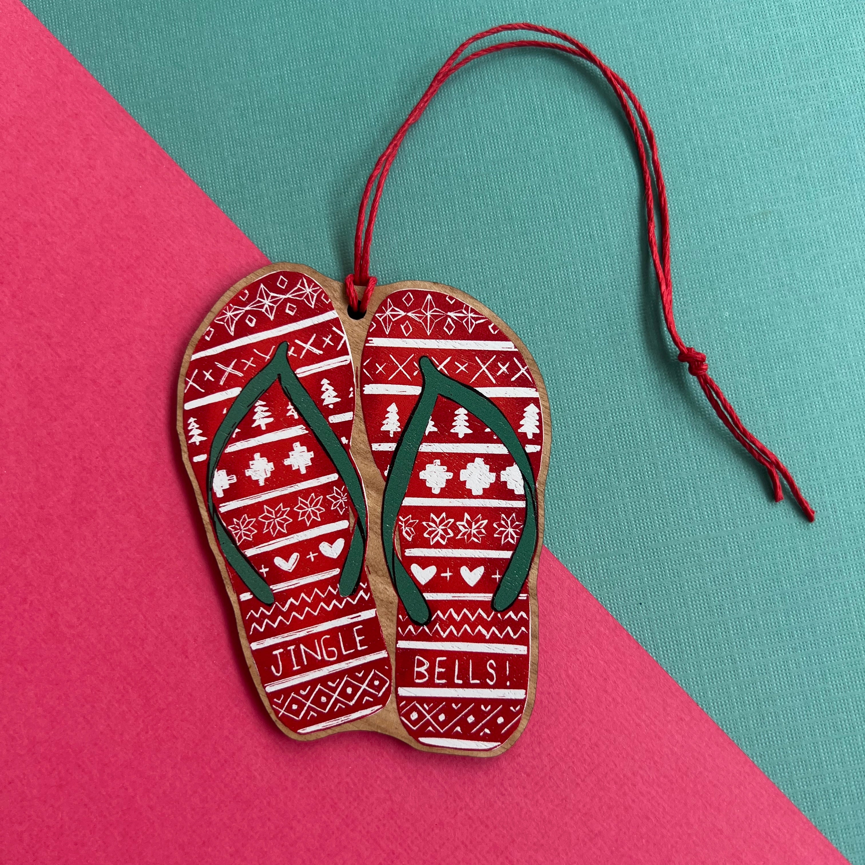 Jolly Jandals - Wooden Christmas Ornament - Little Rowan Redhead