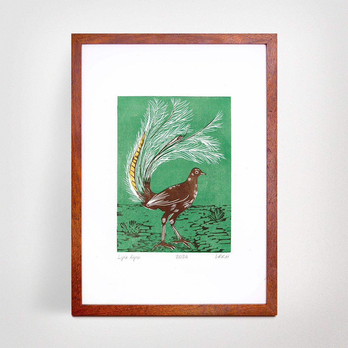 Lyre Lyre - Lyre Bird Original Linoprint - Little Rowan Redhead