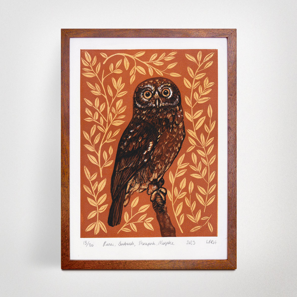 Ruru, Boobook, Morepork, Moepoke - Limited Edition Reduction Linoprint