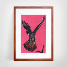 Swooping In - Black Cockatoo Original Linoprint - Little Rowan Redhead