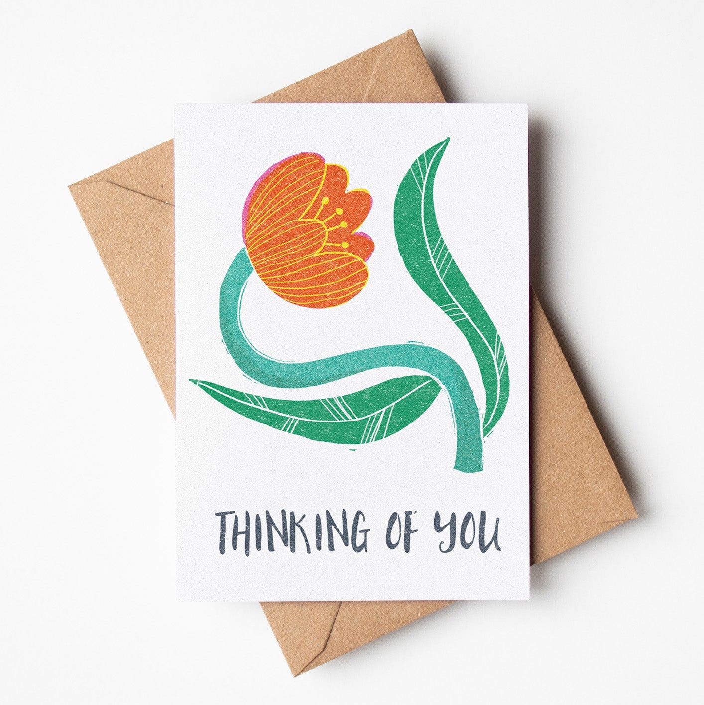 Sympathy greeting card featuring the phrase 'Thinking of You', made in Australia, available for wholesale.