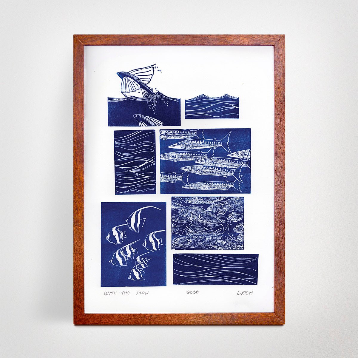 With the Flow - Marine Linoprint - Little Rowan Redhead