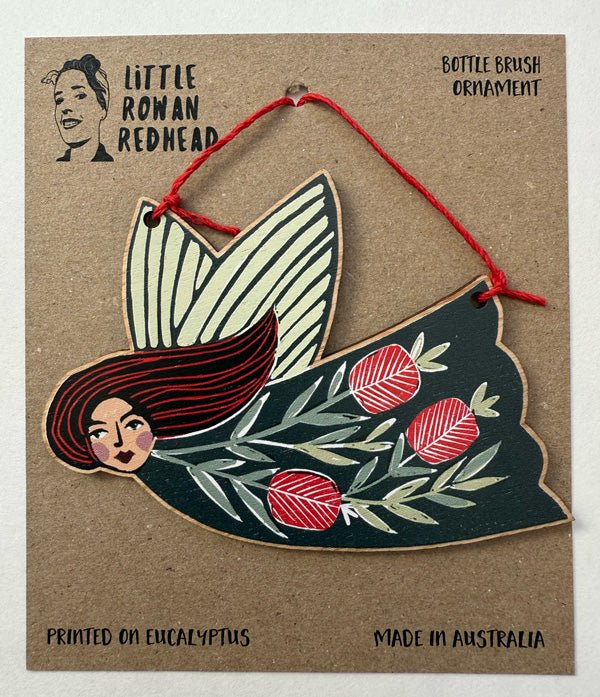 Bottle Brush - Wooden Floral Fairy Ornament - Little Rowan Redhead