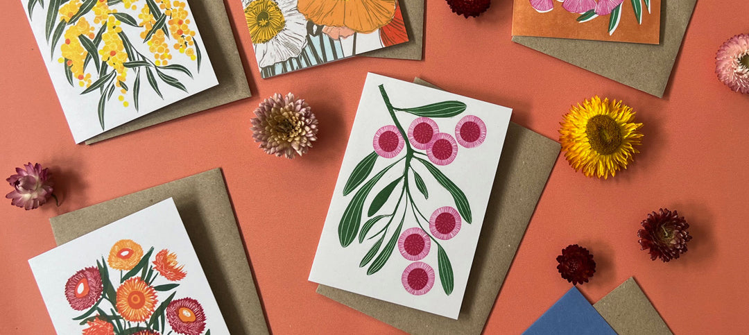 Native Australian flowers greeting cards made in Australia, wholesale stationery available for gift shops