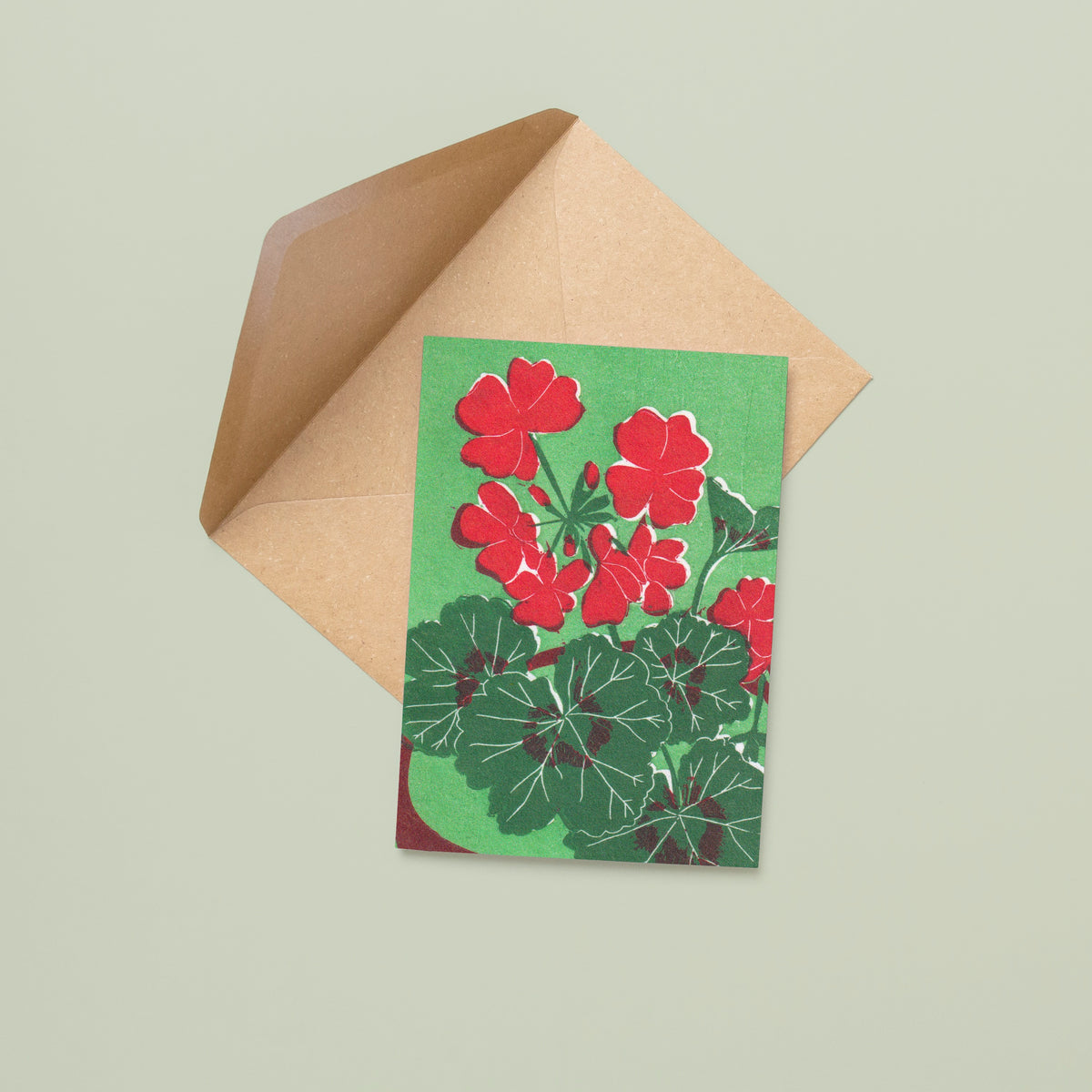 Potted Geraniums - A6 Greeting Card