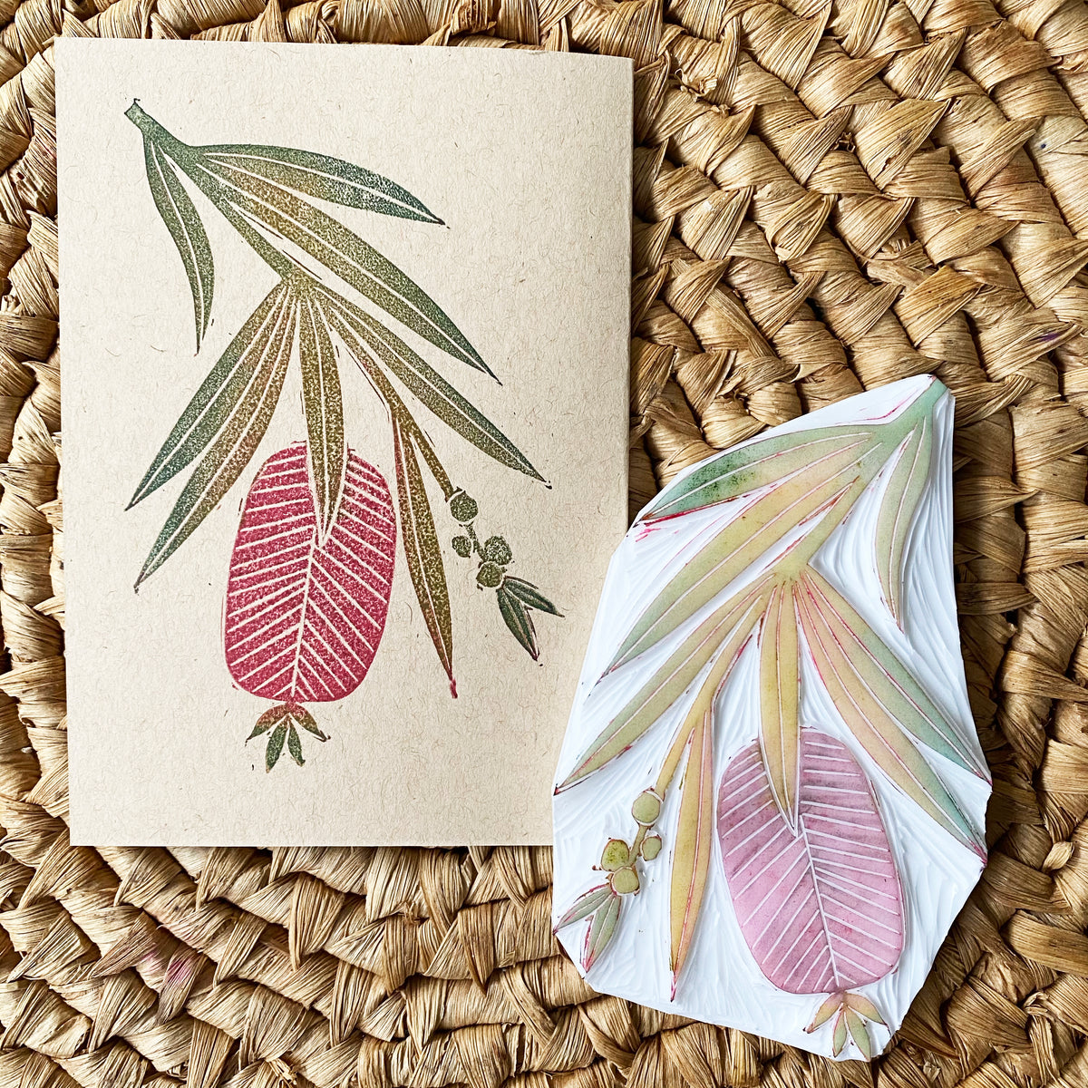 Hand-carved Bottlebrush Rubber Stamp