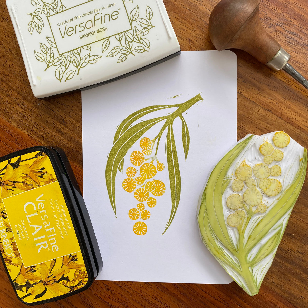 Wattle Hand-Carved Rubber Stamp