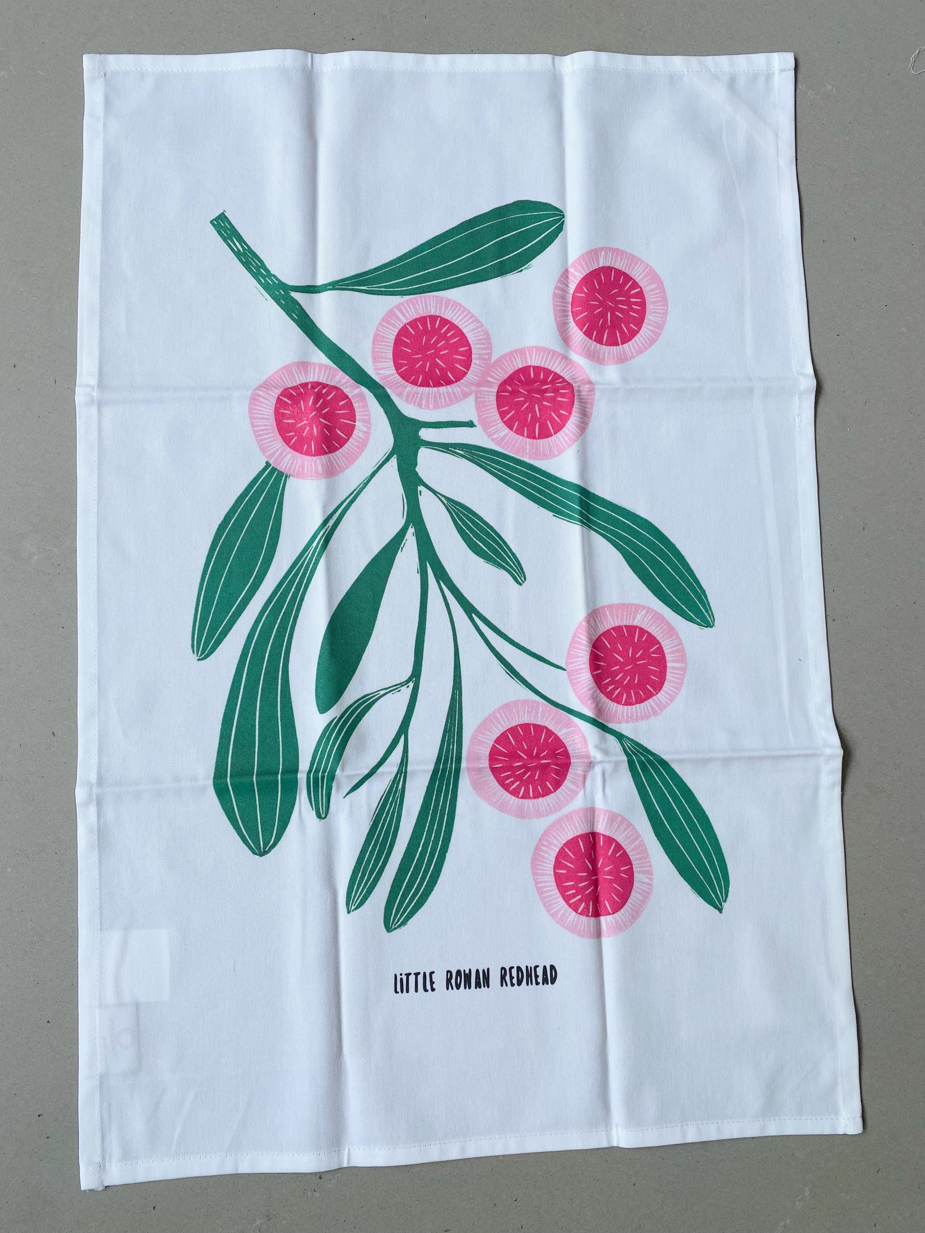 Organic cotton tea towel - Hakea Laurina - Little Rowan Redhead
