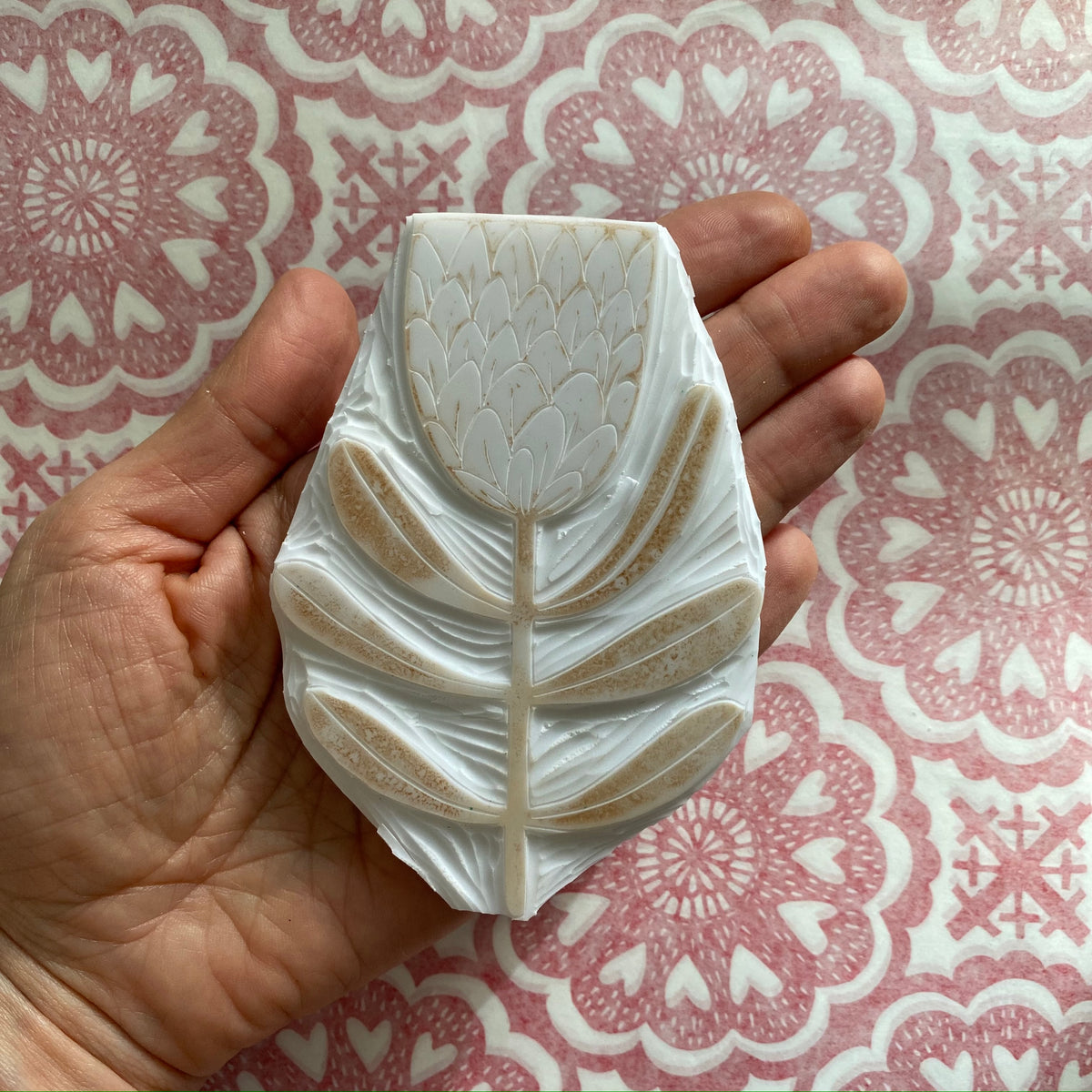 Handmade Protea Rubber Stamp, hand carved flower stamp