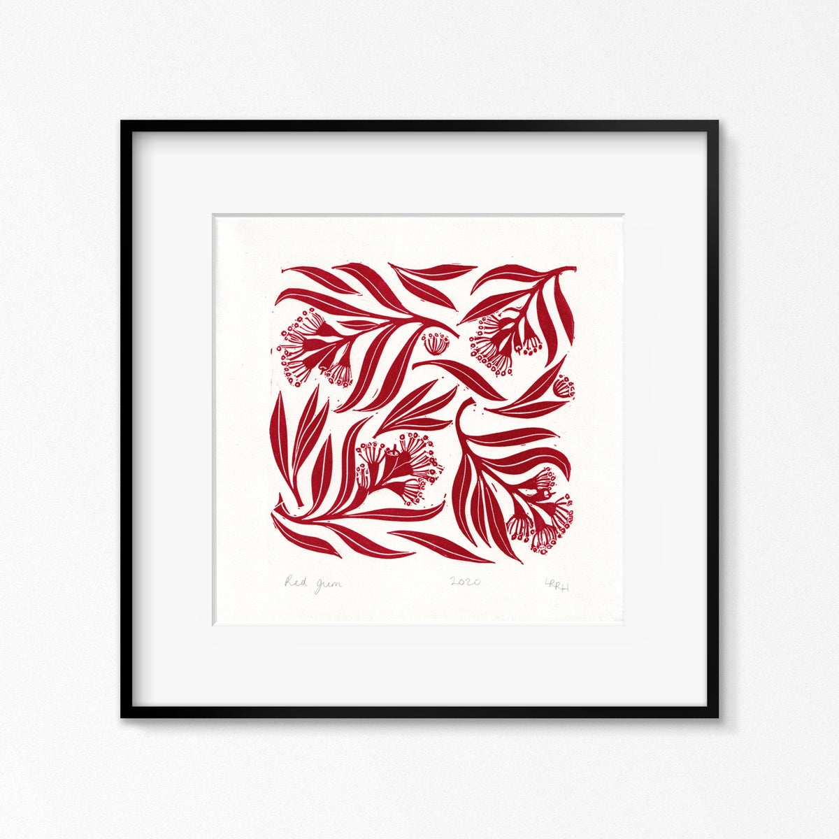 Red Gum Linoprint, Australian native flower artwork, Limited Edition Linoprint