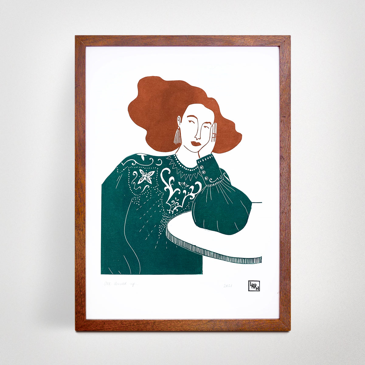 &#39;All dressed up&#39; Linoprint, original artwork, handmade in Sydney