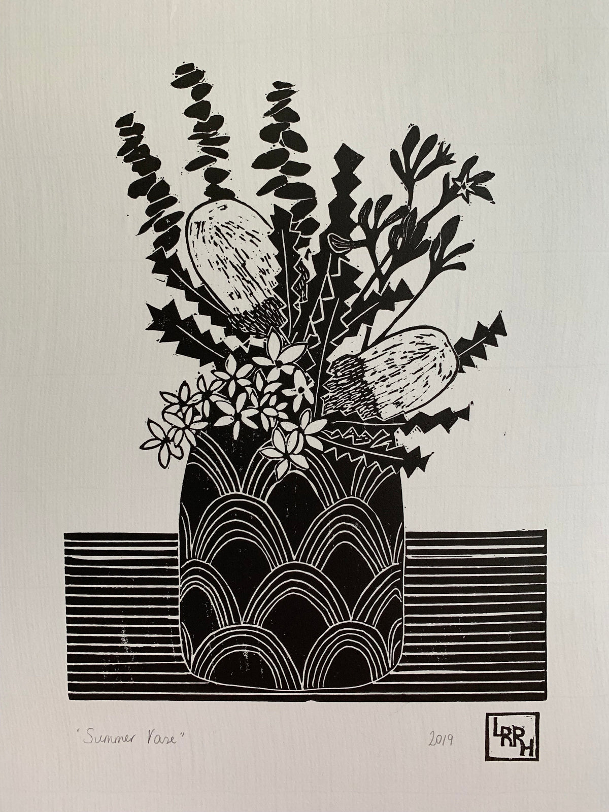 Summer Vase - original linoprint
