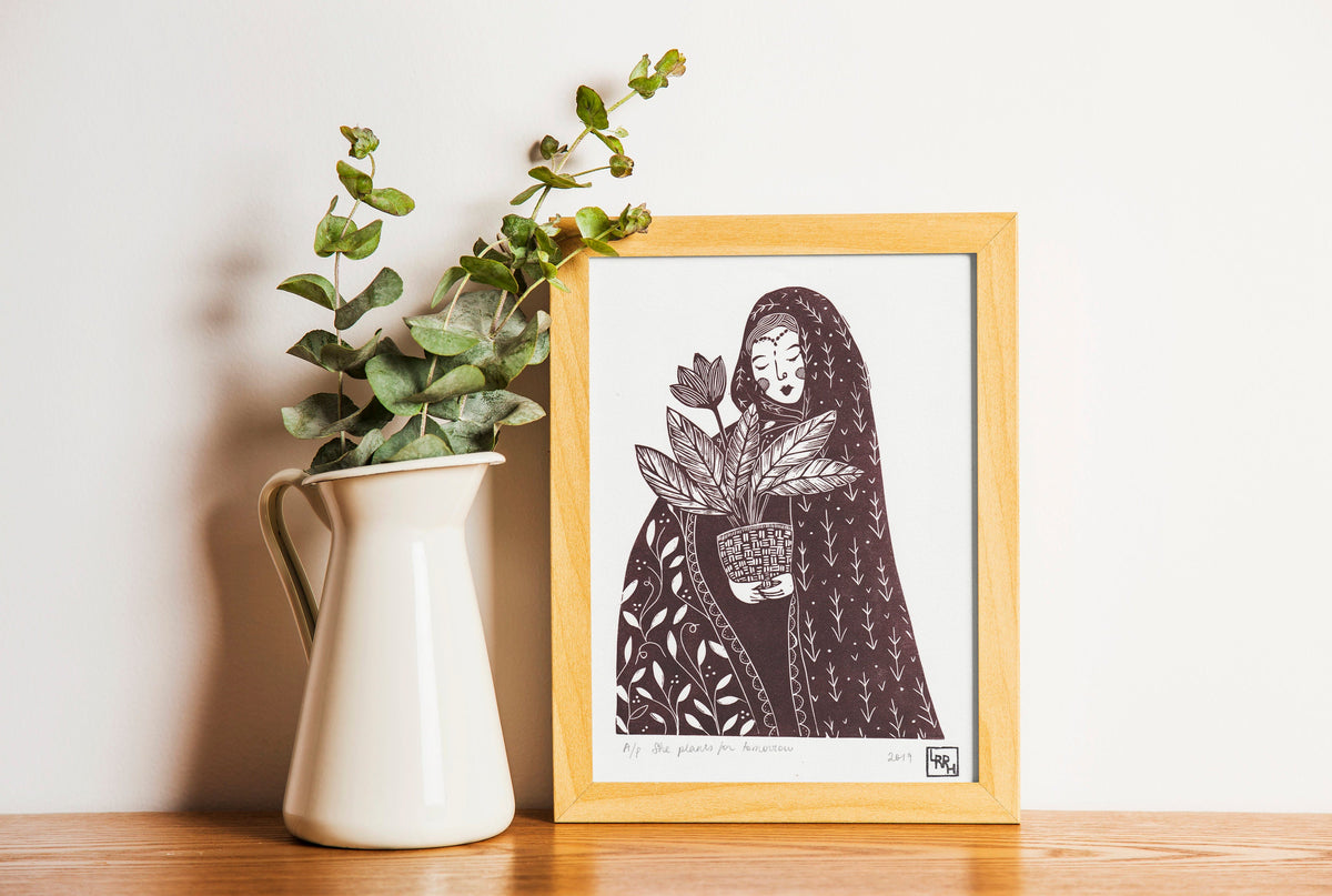 ‘She plants for tomorrow’ limited edition linoprint