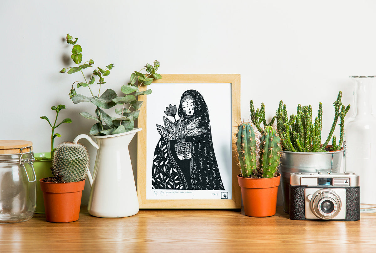 ‘She plants for tomorrow’ limited edition linoprint
