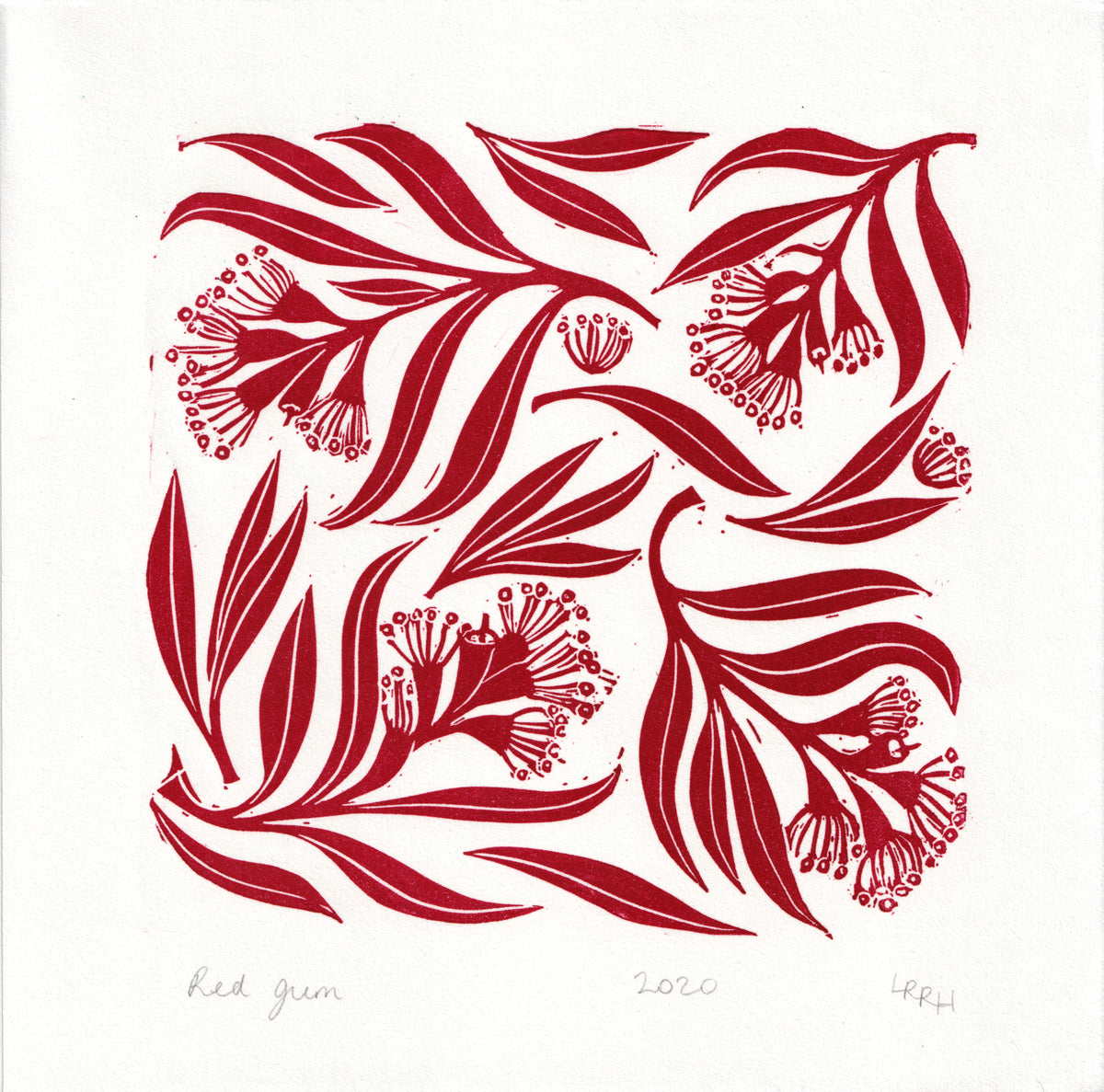 Red Gum Linoprint, Australian native flower artwork, Limited Edition Linoprint