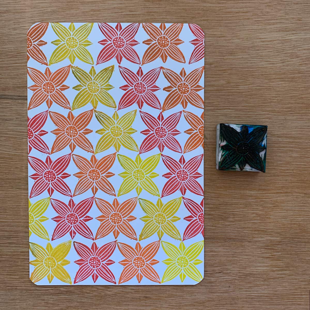 Mosaic flower tile rubber stamps - set of hand carved rubber stamps