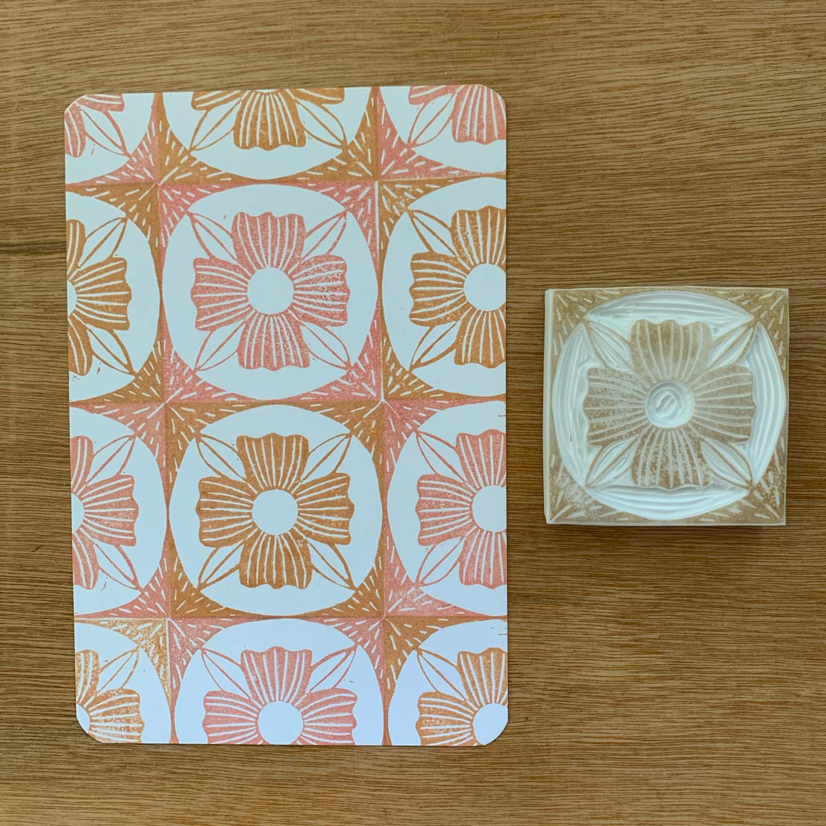 Mosaic flower tile rubber stamps - set of hand carved rubber stamps