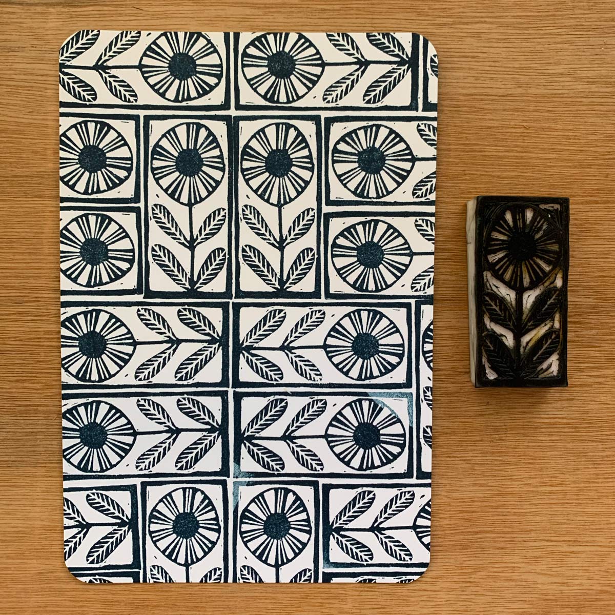 Mosaic flower tile rubber stamps - set of hand carved rubber stamps