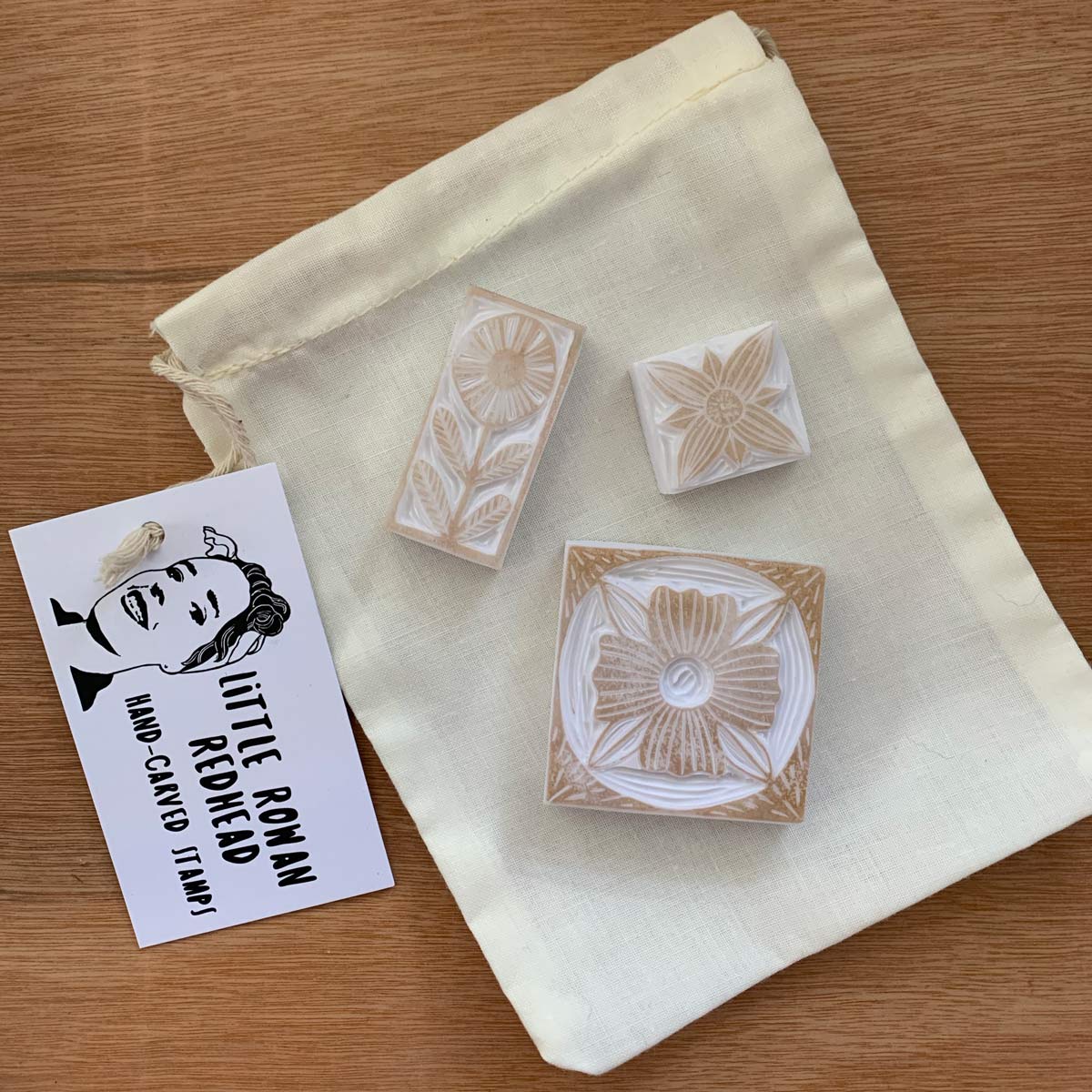 Mosaic flower tile rubber stamps - set of hand carved rubber stamps