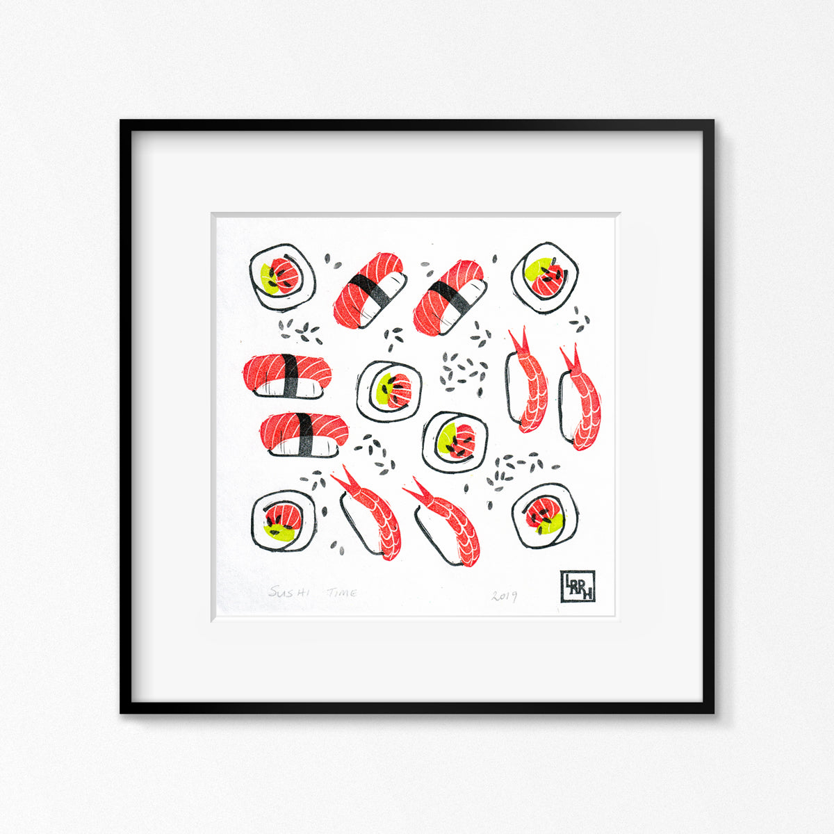 Sushi Time - original hand-printed linoprint