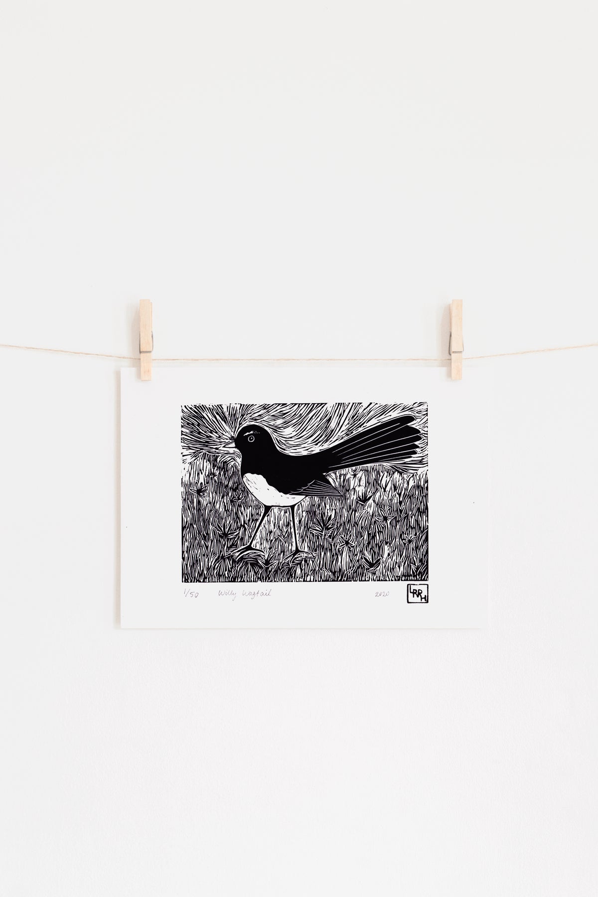 Willy Wagtail - Australian wall art, original art, limited edition, linoprint, home decor
